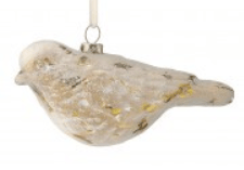 Cream and gold glitter glass bird Christmas tree ornament with hanging string