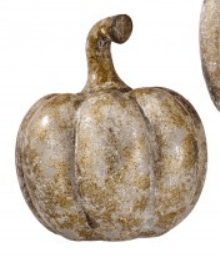 Regency aged ceramic pumpkin decoration in weathered gray and green tones
