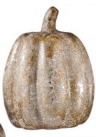 Aged stone-finish decorative pumpkin figurine in muted gray and tan tones