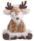 Mudpie brown reindeer plush toy with antlers and white fur trim