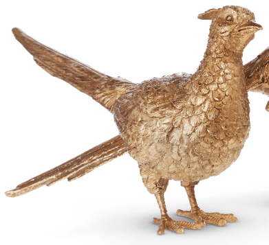 Gold resin pheasant figurine with detailed feather texture and long tail
