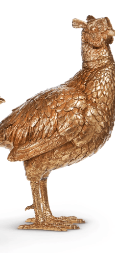 Gold resin pheasant figurine with detailed feather texture, standing upright