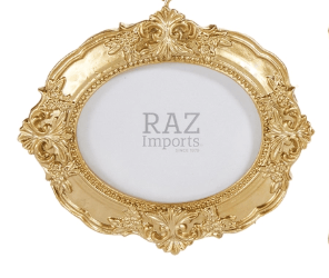 Ornate gold oval vintage photo frame ornament with baroque decorative detailing