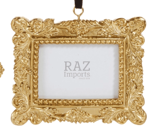 Raz gold ornate baroque picture frame Christmas ornament with ribbon hanger