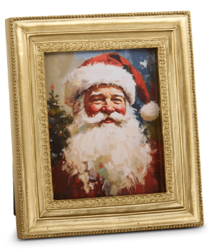Gold ornate framed mini art print of smiling Santa Claus with white beard