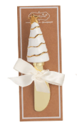 White and gold glitter Christmas tree cheese spreader with white ribbon bow