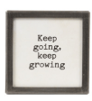 Small framed magnet with black text reading Keep going, keep growing