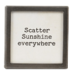 Small black framed magnet with white text reading Scatter Sunshine Everywhere