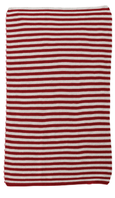 Red and white horizontal striped cotton knit tea towel with soft texture