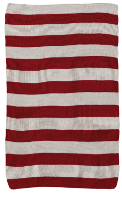 Red and white horizontal striped cotton knit tea towel