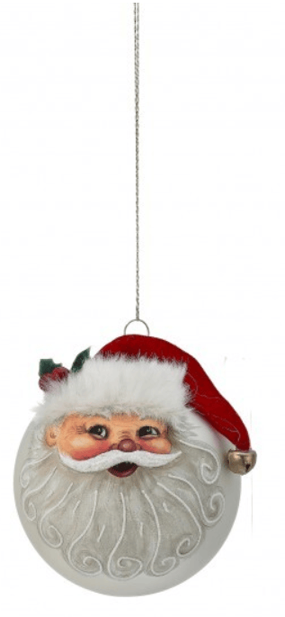 Regency 4-inch glass Santa ball ornament with red felt hat and white beard