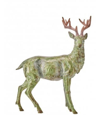 17.5-inch antique green resin deer figurine with copper-toned antlers