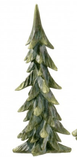 Regency green resin antique-style evergreen Christmas tree figurine, textured layered branches