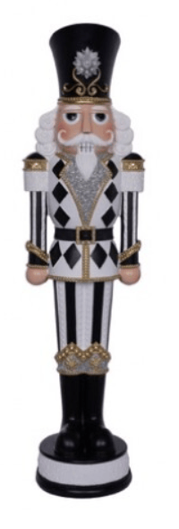 Regency 19-inch black and white harlequin resin nutcracker with gold accents