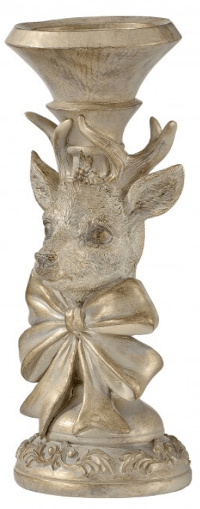 Gold resin deer head candleholder with bow accent and flared candle cup
