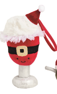 Santa Claus cocktail glass plush Christmas ornament with red hat and belt