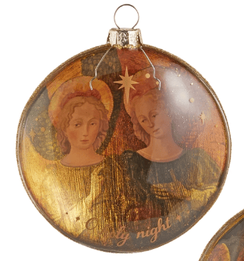 RAZ 4-inch gold glass disc ornament with Renaissance-style angels and star