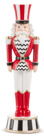 Raz 14.5 inch red and white nutcracker figurine with top hat and chevron jacket