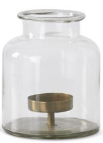 Clear Glass Jar With Metal Pillar Candleholder, 4 Sizes