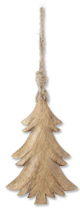 6 Inch Mango Wood Holiday Ornaments with Jute Hangers, 3 Styles