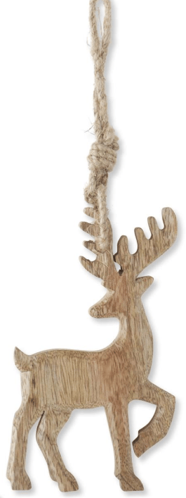 6 Inch Mango Wood Holiday Ornaments with Jute Hangers, 3 Styles