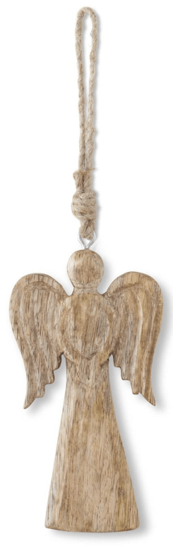 6 Inch Mango Wood Holiday Ornaments with Jute Hangers, 3 Styles