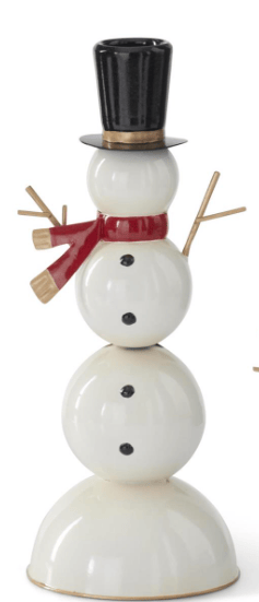 Black & White Metal Snowmen with Red Scarves Taper Candleholders, 2 Sizes