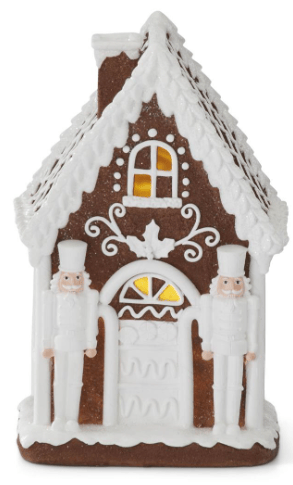 Resin LED Gingerbread Houses with White Glittered Icing, 2 Styles