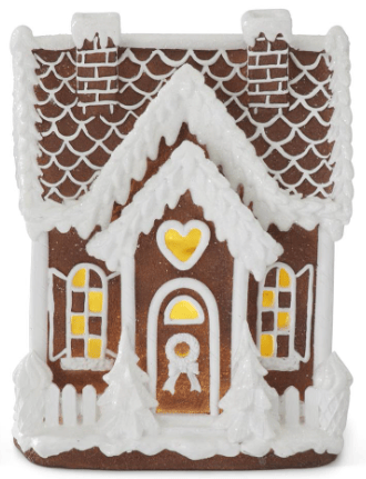 Resin LED Gingerbread Houses with White Glittered Icing, 2 Styles