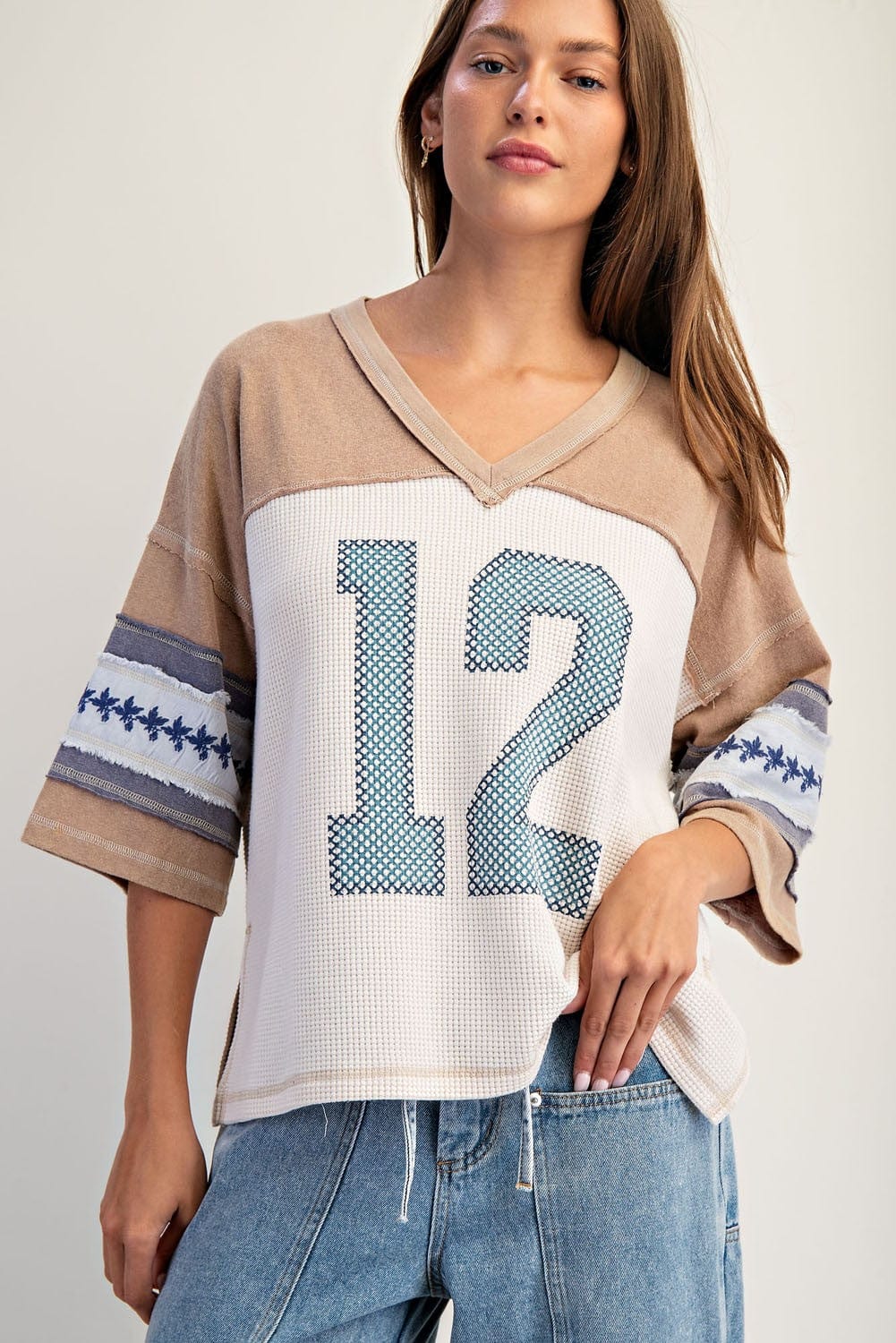 Snow Wash Varsity Waffle Knit T-Shirt