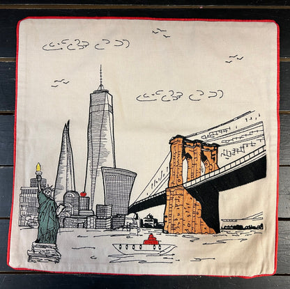 New York City Square Pillow - Embroidered City Artistry - 2 Designs