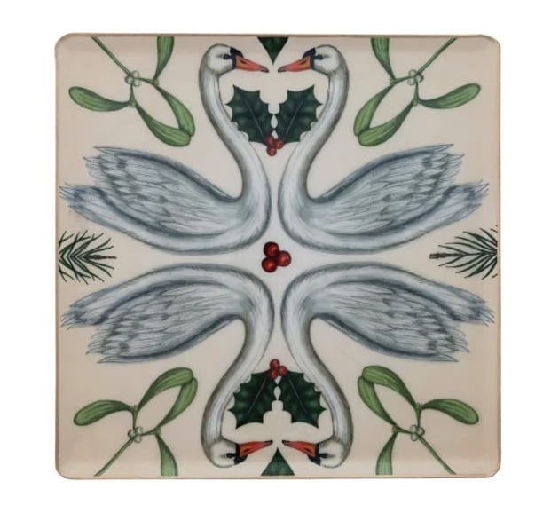 Enameled Metal Trays with Seasonal Botanicals, Birds & Gold Edges - 3 Designs