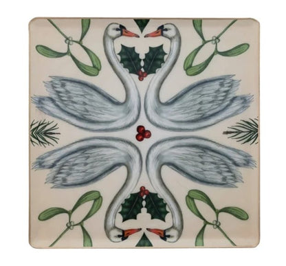 Enameled Metal Trays with Seasonal Botanicals, Birds & Gold Edges - 3 Designs