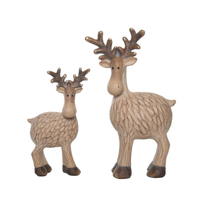 Two resin moose figurines with bronze antlers in small and large sizes