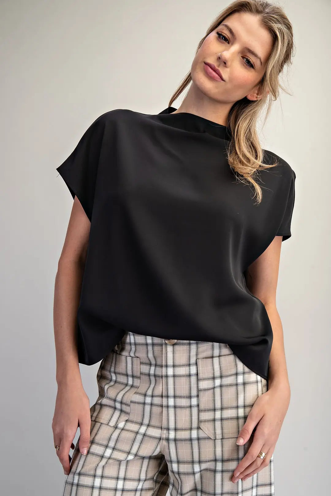 Solid Mock Neck Blouse