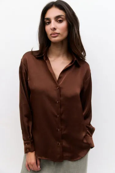 The Irina Top | Satin Long Sleeve Blouse