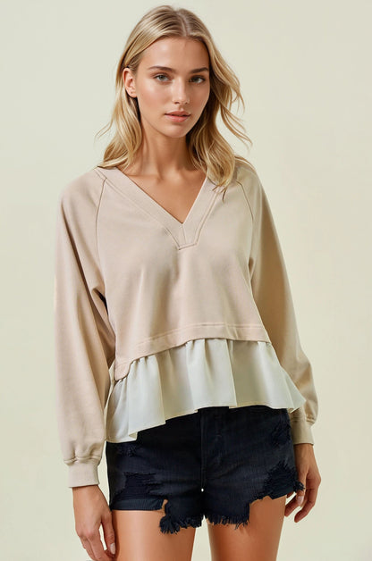 Sweatshirt Twofer V Neck Top