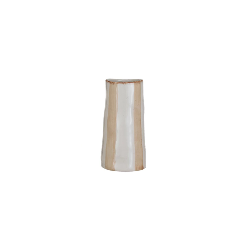 Hand-Painted Stoneware Vases w/ Patterns, Brown, Rust & Cream Color