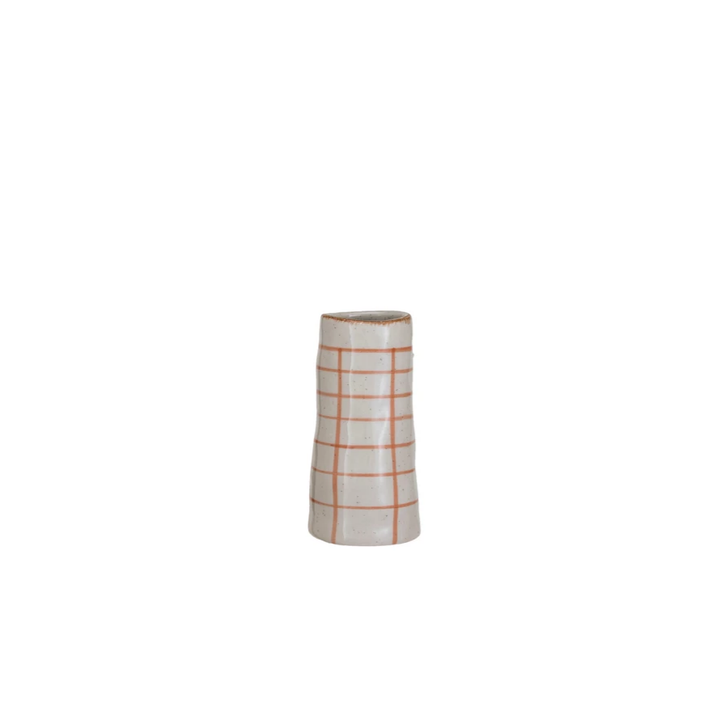 Hand-Painted Stoneware Vases w/ Patterns, Brown, Rust & Cream Color