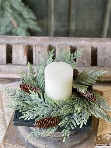 Glittering Plume Pine Candle Ring | 13"