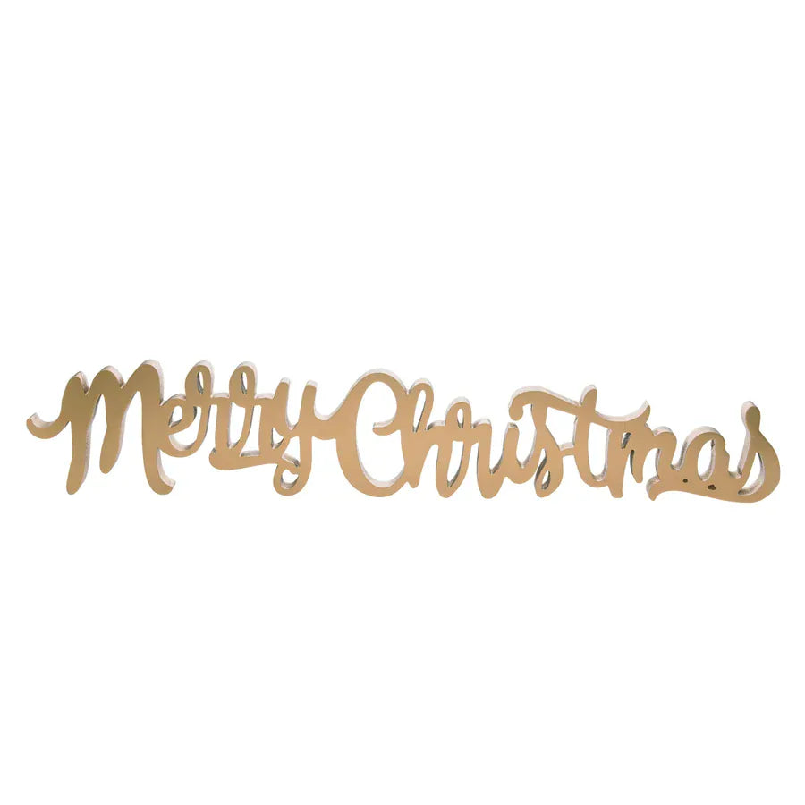 Gold cursive Merry Christmas MDF freestanding wood sign decoration