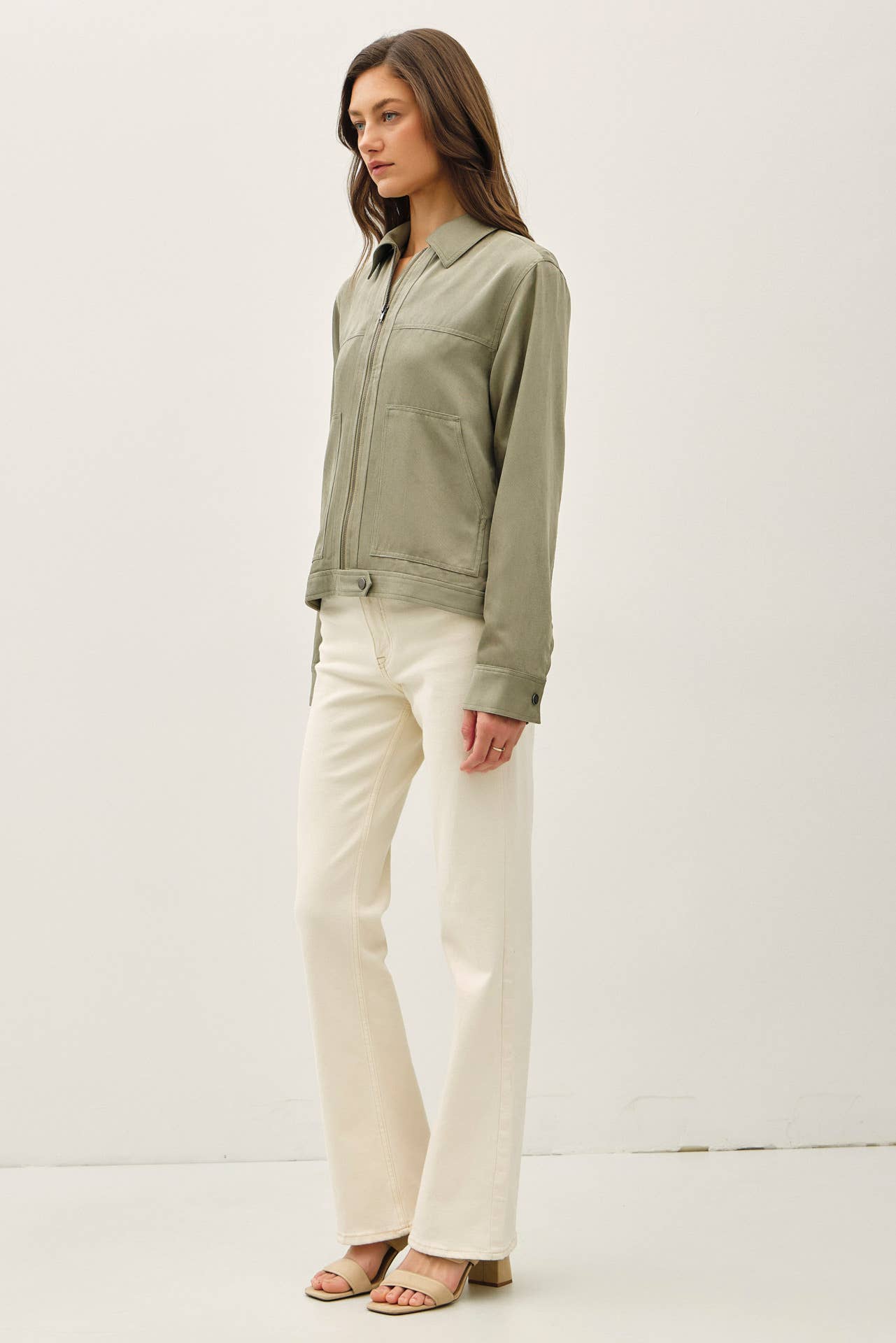 SUEDE FEEL COLLARED ZIP UP JACKETS