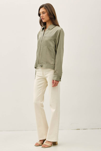 SUEDE FEEL COLLARED ZIP UP JACKETS