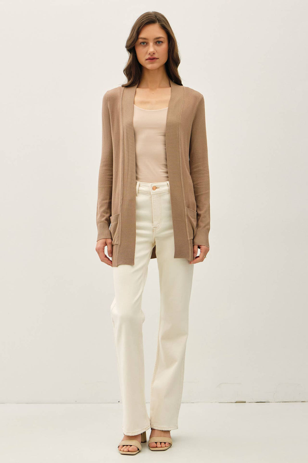 Cotton Blend Knit Open Front Cardigan