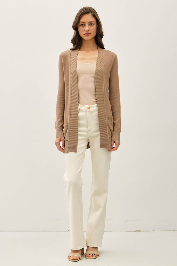 Cotton Blend Knit Open Front Cardigan