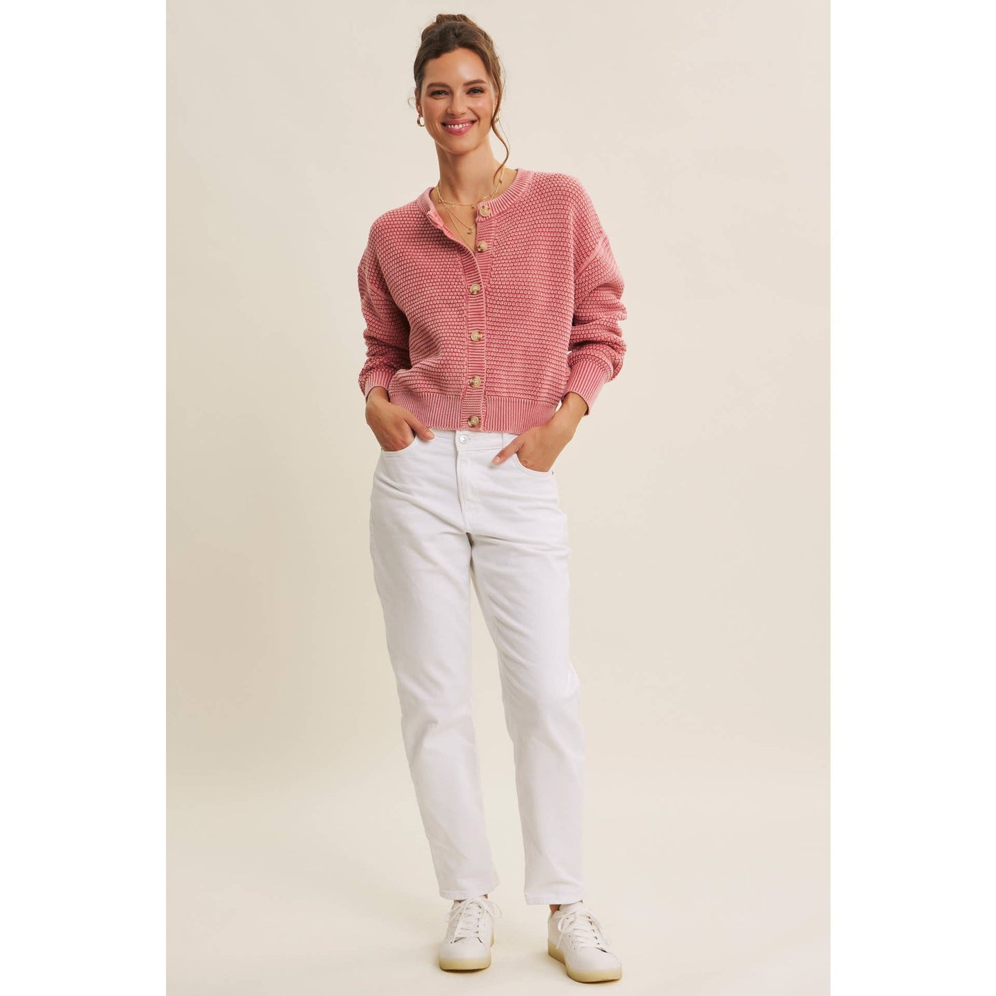 Mineral-Washed Knit Cardigan