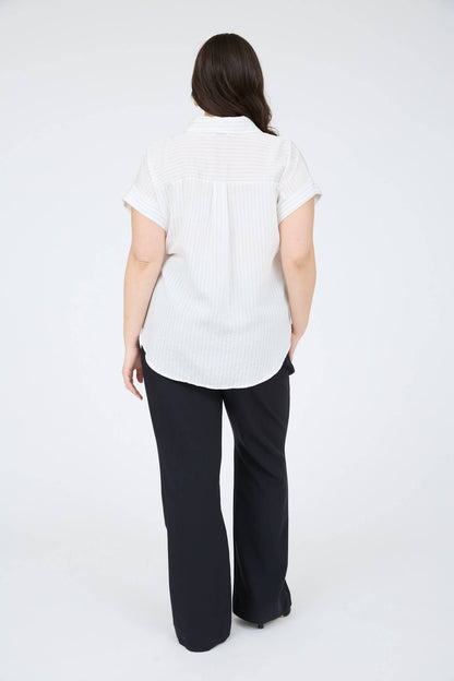 PLUS PINSTRIPE SHORT SLEEVE COLLARED SHIRT