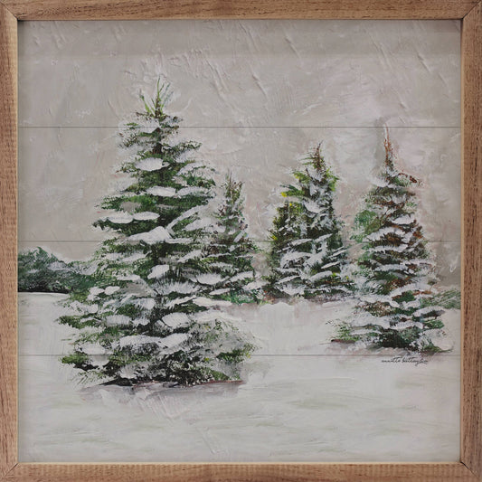Pines In Snow By Annette Beraud-Battaglia Art Print
