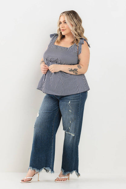 High Rise Distressed Cropped Wide Leg Jeans - Plus