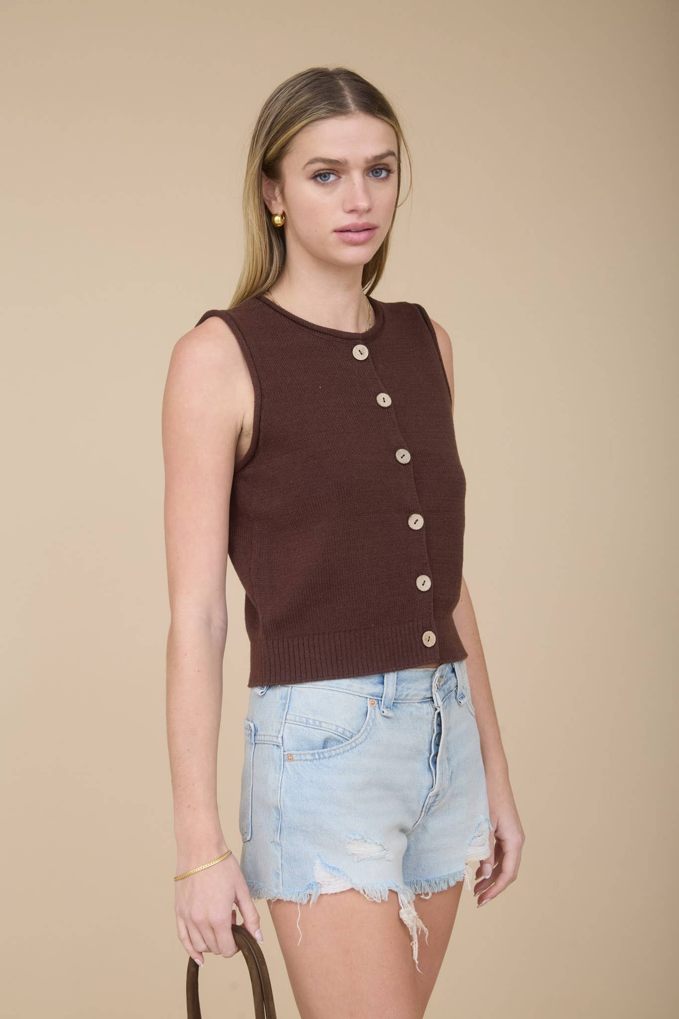 Raw Edge Button Down Vest